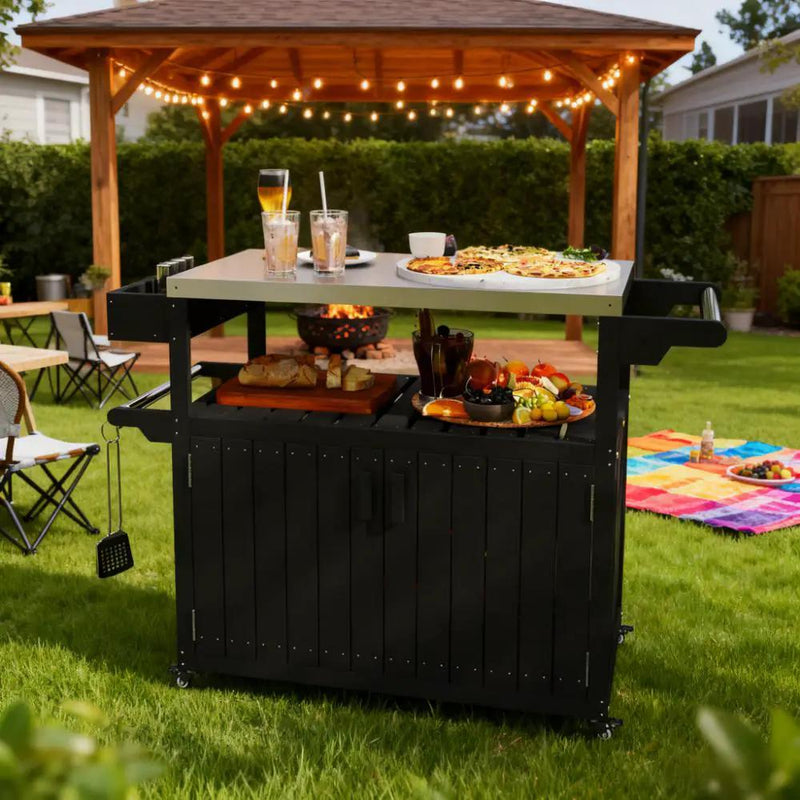 Outdoor Bar Cart with Storage and Stainless Steel Top by HouseOfZazla
