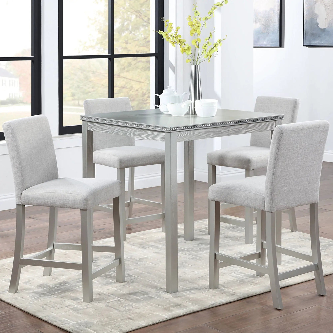 5 Piece Counter Height Table Set, Square Table And 4 Upholstered Chairs by HouseOfZazla