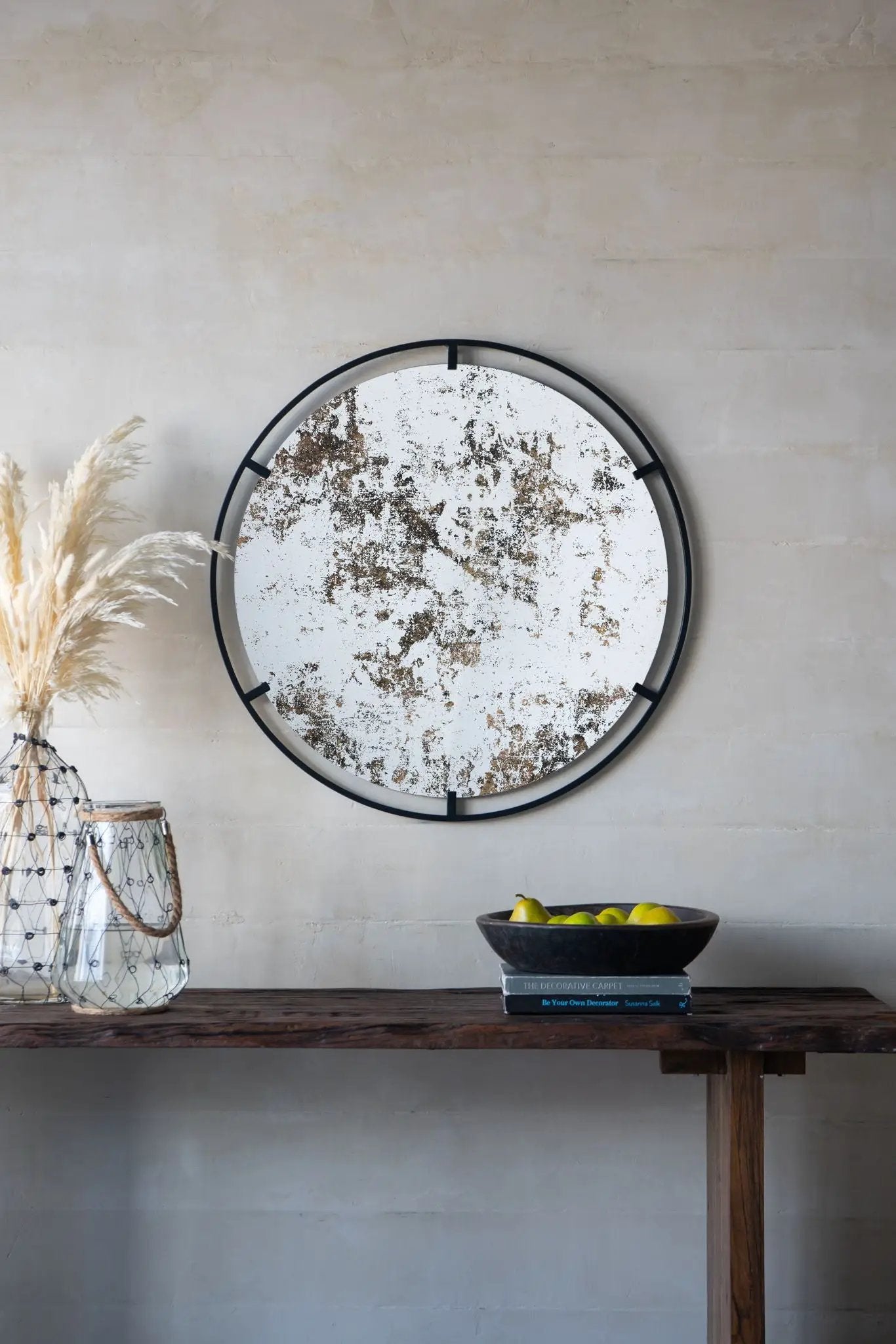 Theodor - Mirror With Industrial Design Round Mirror With Metal Frame For Wall Decor & Entryway Console Lean Against Wall - Black by HouseOfZazla