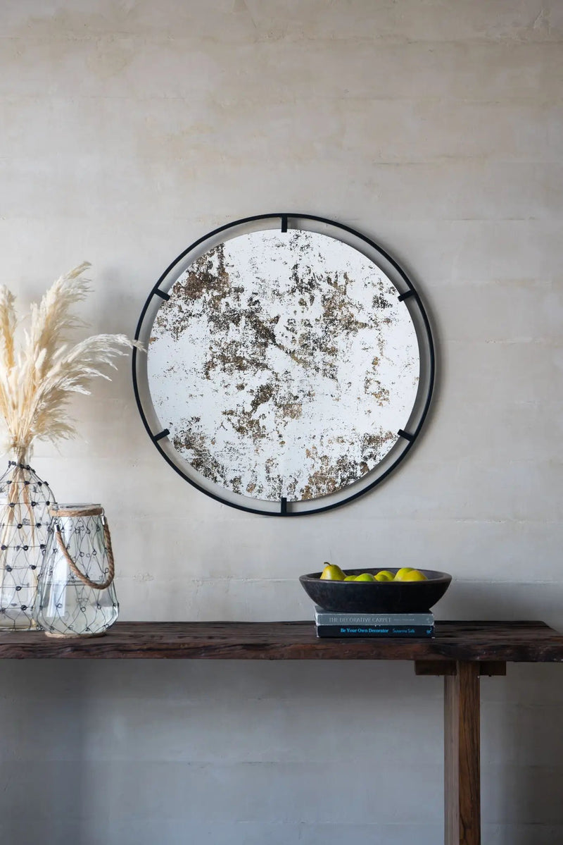 Theodor - Mirror With Industrial Design Round Mirror With Metal Frame For Wall Decor & Entryway Console Lean Against Wall - Black by HouseOfZazla