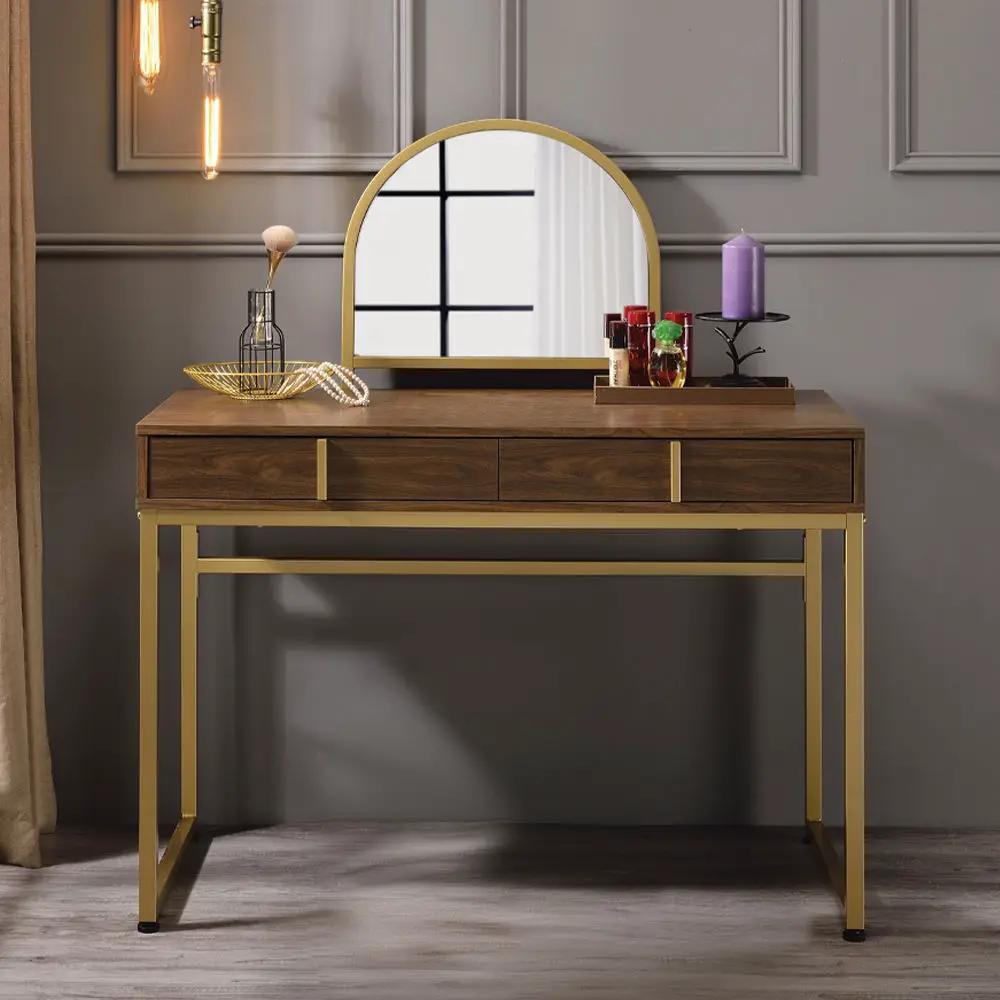 Coleen - 50" Vanity Desk With Mirror & Jewelry Tray - Walnut & Gold by Unique Piece Furniture