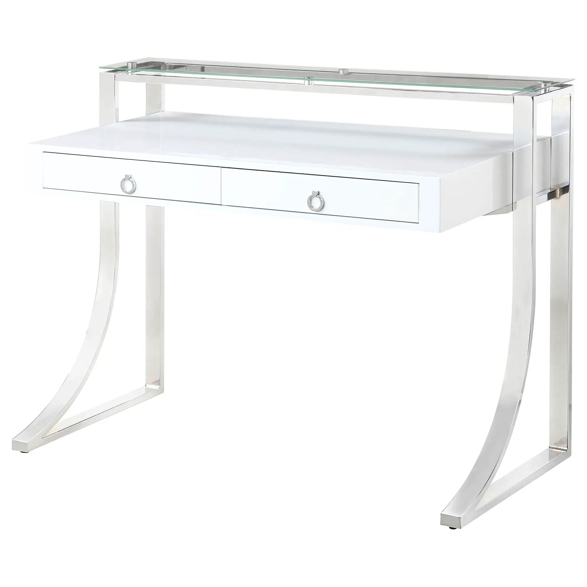 Serrano - 2 Drawer Writing Desk With Polished And Tempered Glass Hutch - Glossy White by HouseOfZazla