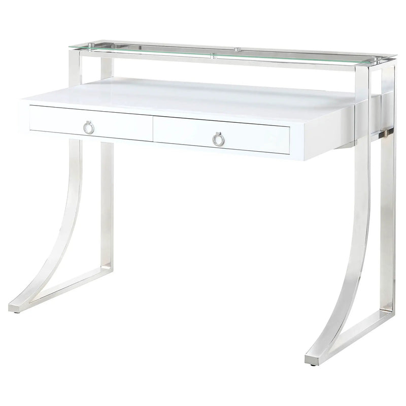 Serrano - 2 Drawer Writing Desk With Polished And Tempered Glass Hutch - Glossy White by HouseOfZazla
