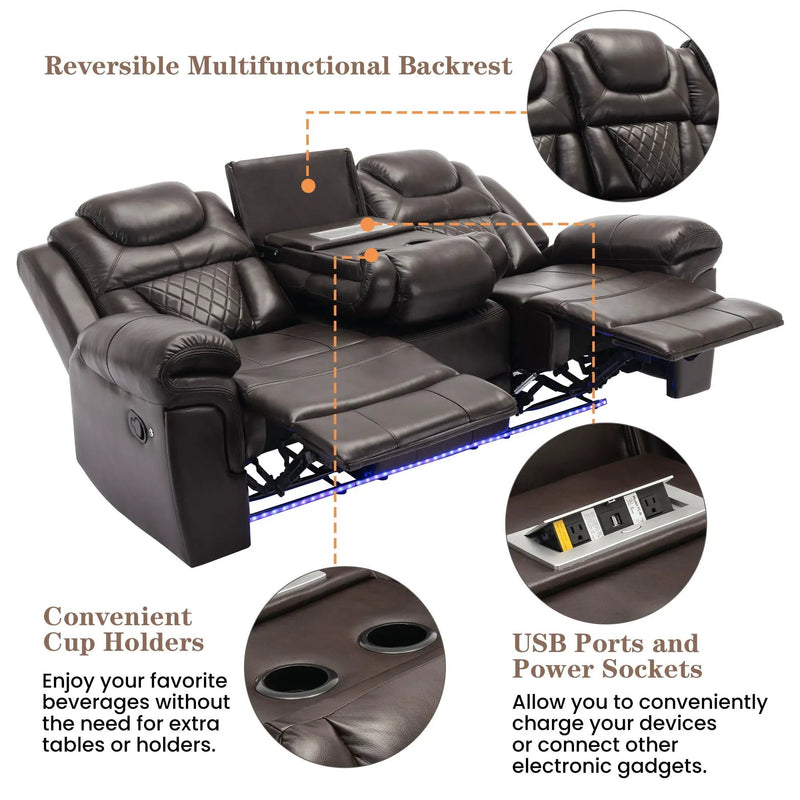 Home Theater Seating Manual Recliner Chair With Center Console And Led Light Strip For Living Room by HouseOfZazla