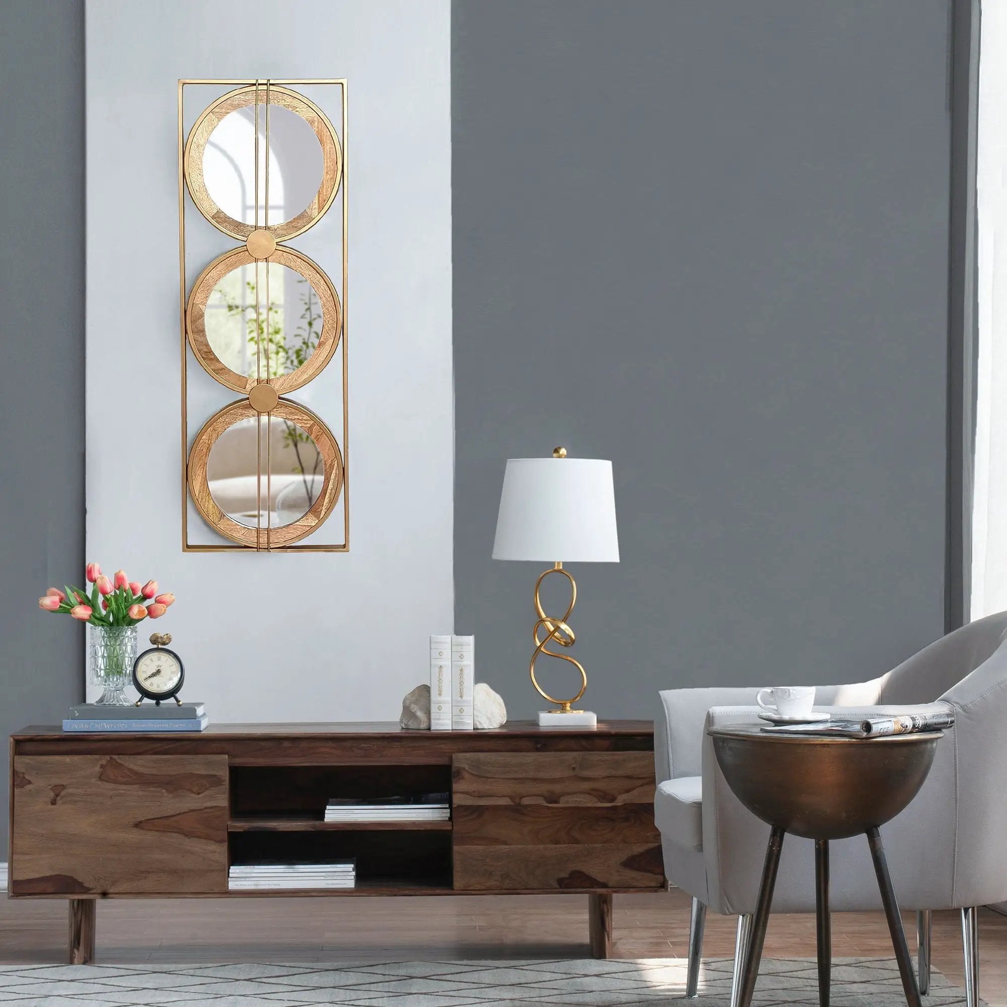 3 Mirror Piece Wall Mirror InRectangular Frame, Home Wall Decor For Bedroom Living Room - Brown by HouseOfZazla