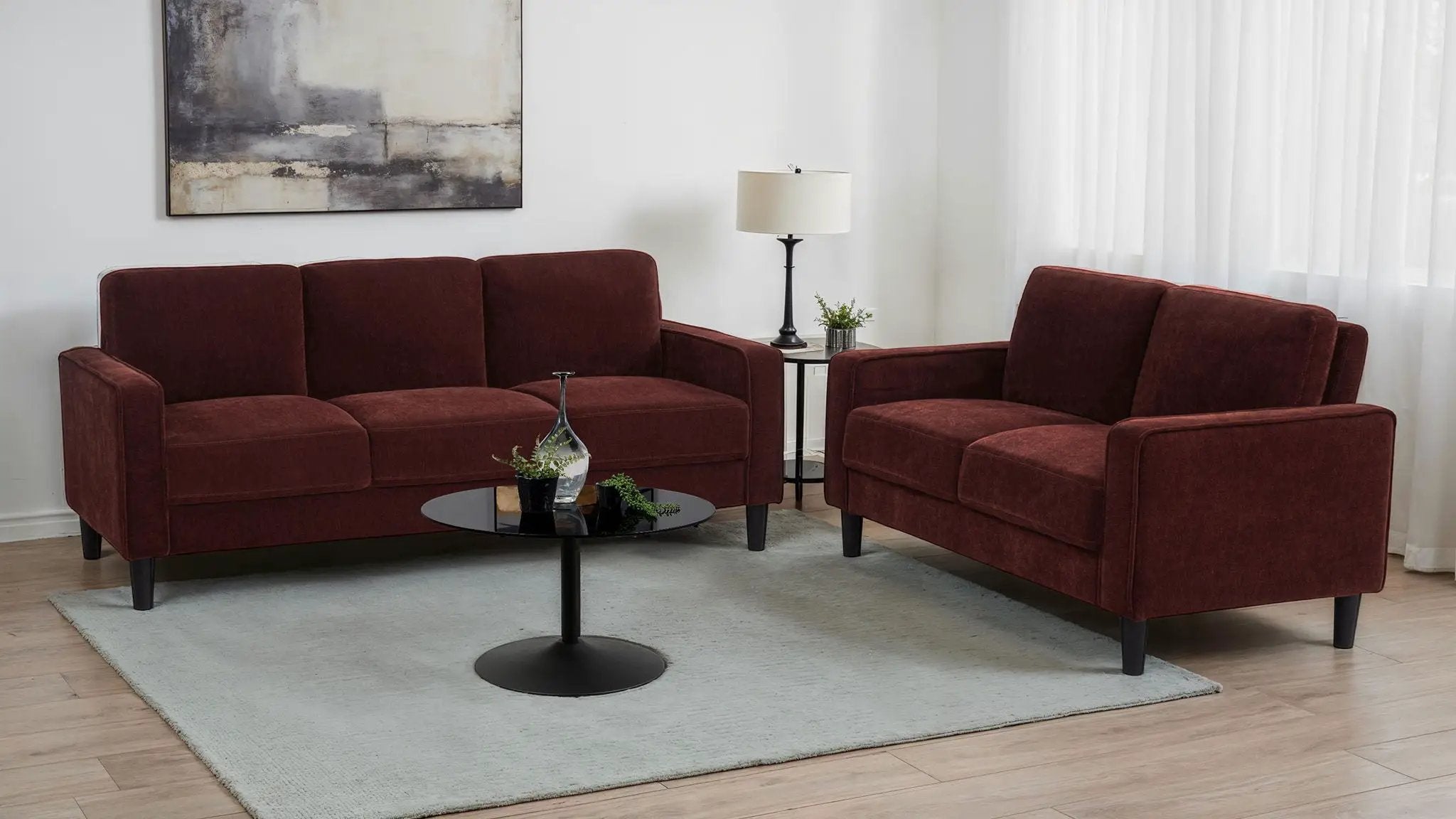 Ruth 2-piece Fabric Upholstered Track Arm Sofa Rust Red by Unique Piece Furniture