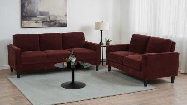 Ruth 2-piece Fabric Upholstered Track Arm Sofa Rust Red, photo 2 of 7