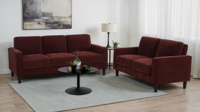 Ruth 2-piece Fabric Upholstered Track Arm Sofa Rust Red by Unique Piece Furniture