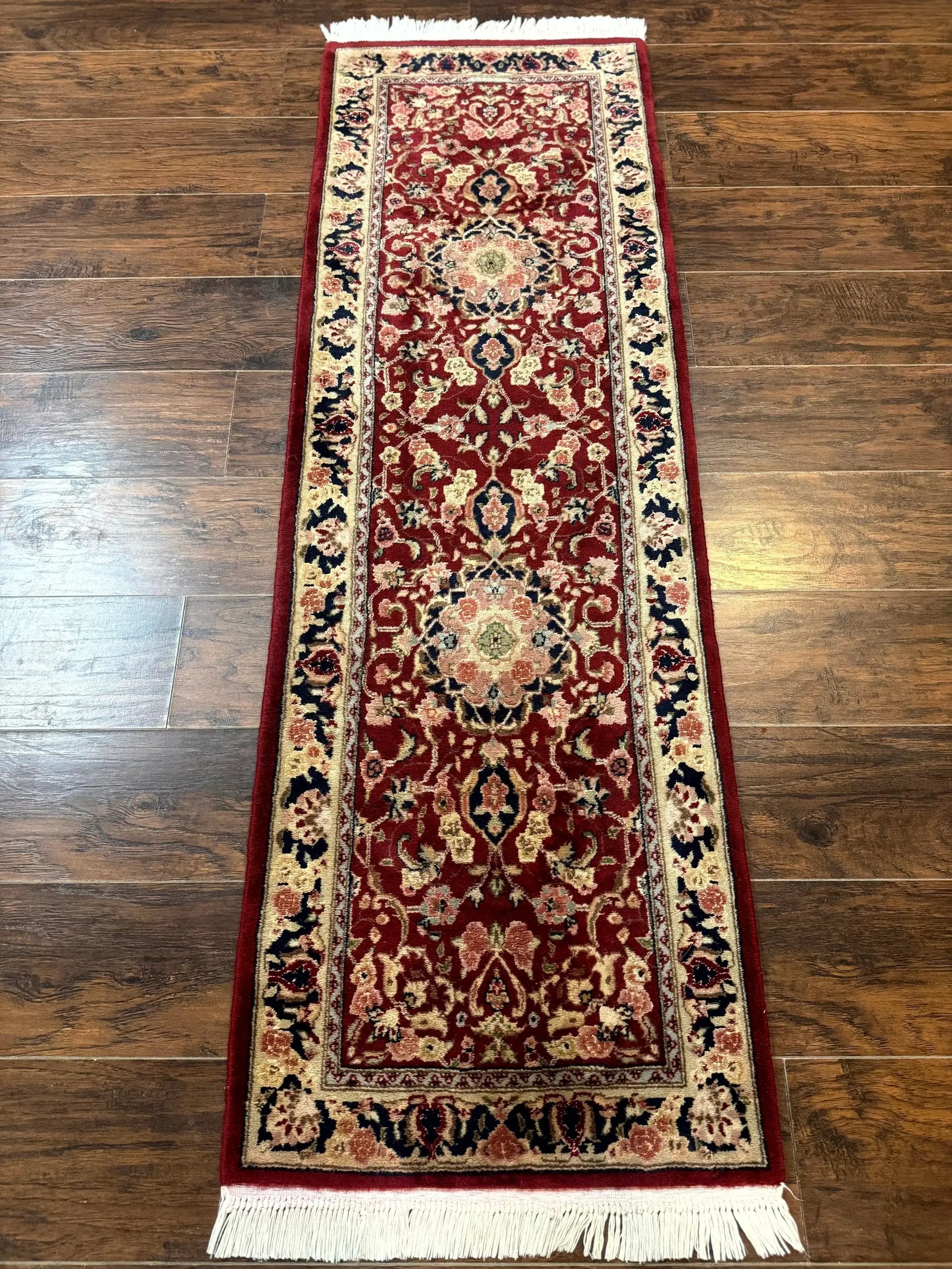 Short Runner Rug 2x6, Fine 200 KPSI, Red Floral Medallion, Wool and Silk Highlights, Persian Runner Rug, Traditional, Sino Persian by Jewel Rugs