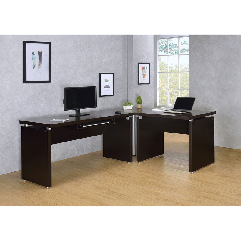 Ulloa - L Shaped Office Desk With Slide Out Keyboard Tray And Storage Drawers - Cappuccino by HouseOfZazla