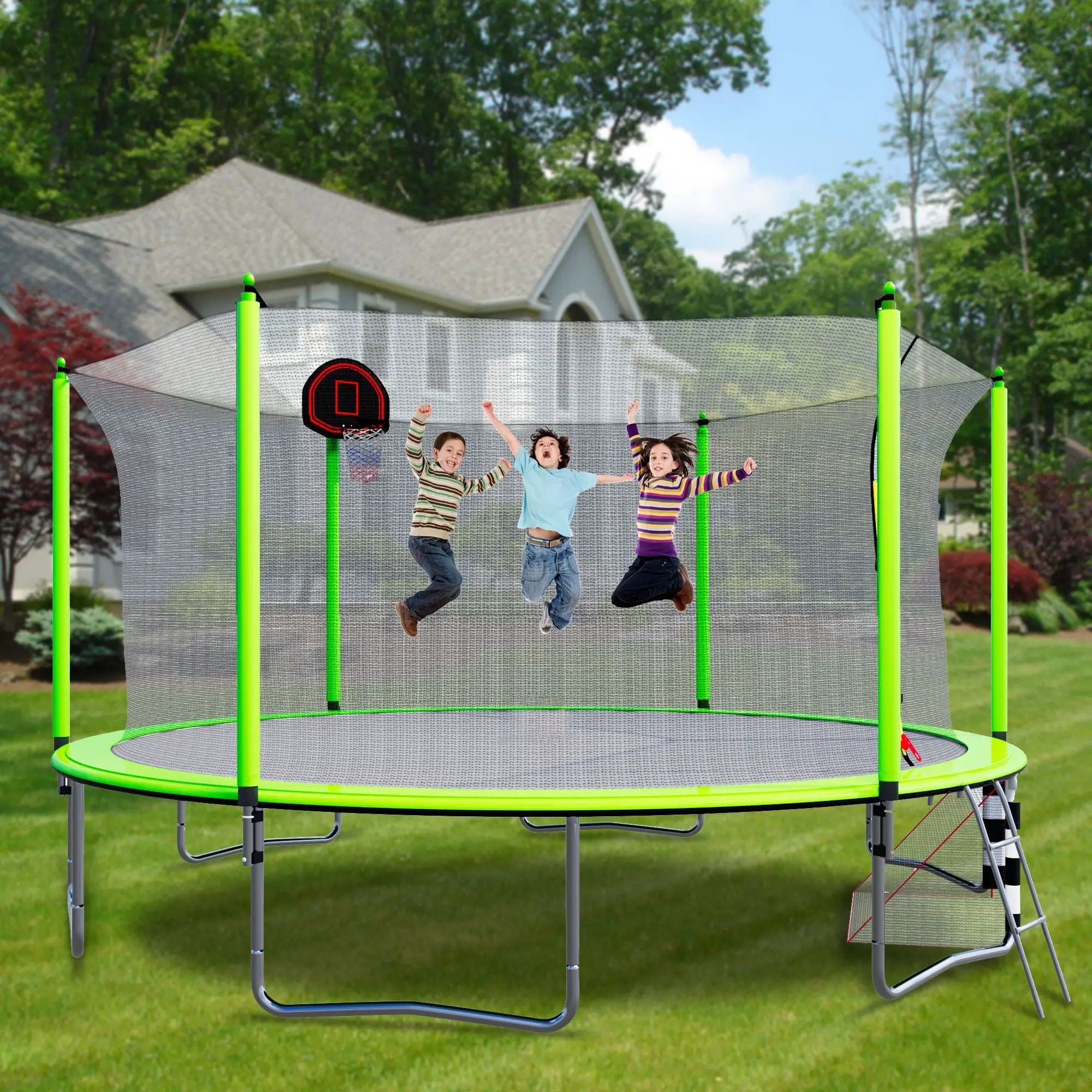 16Ft Trampoline With Basketball Hoop Pump And Ladder (Inner Safety Enclosure) With Soccer Goal by HouseOfZazla