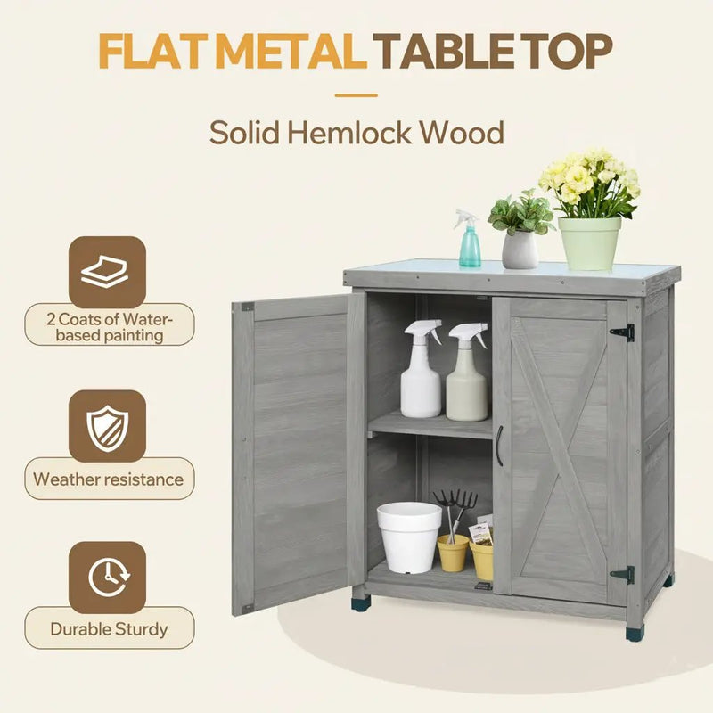 Potting Bench with Storage Cabinet and Metal Table Top by HouseOfZazla