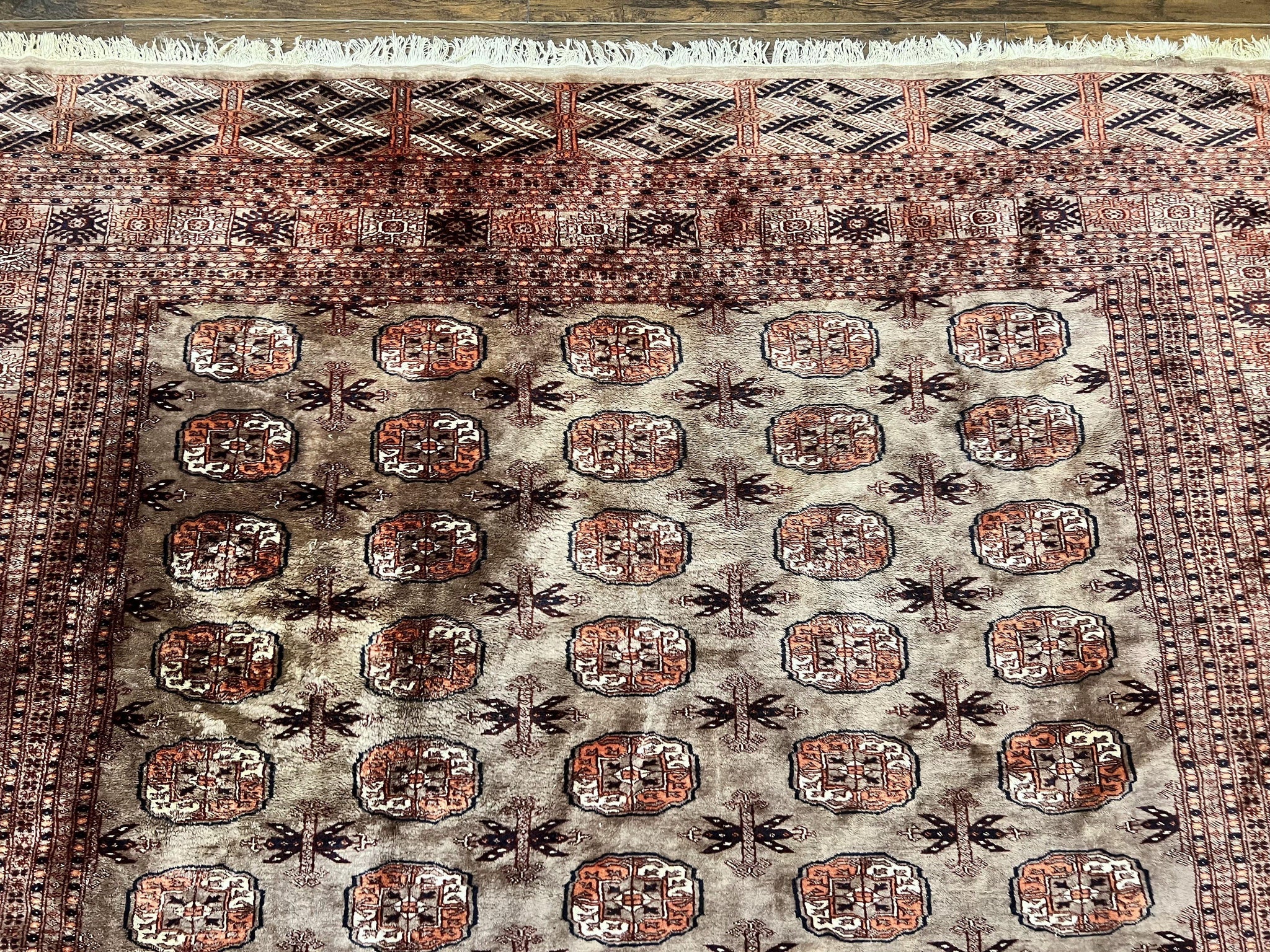 Pakistani Bokhara Turkoman Rug 7x10, Handmade Vintage Wool Carpet, Brown-Red by Jewel Rugs