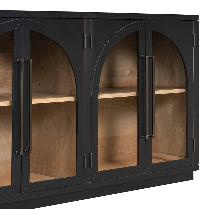 4-Door Large Storage Sideboard Buffet Cabinet with Glass Doors Arched Cabinet (Black) by HouseOfZazla
