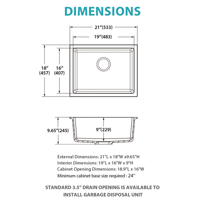 Quartz Kitchen Sink - 21" x 18" x 9.65" by HouseOfZazla