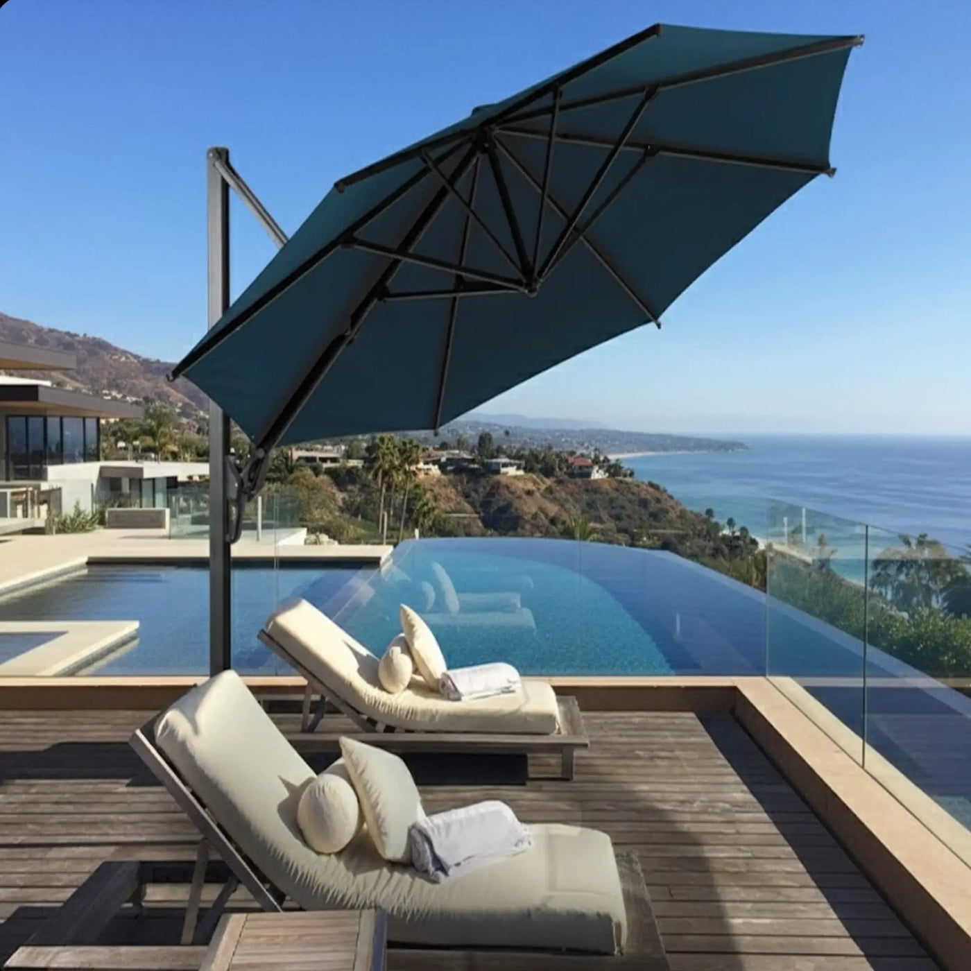 Round Cantilever Patio Umbrella With 360 Rotation & Infinite Tilt Adjustment by HouseOfZazla