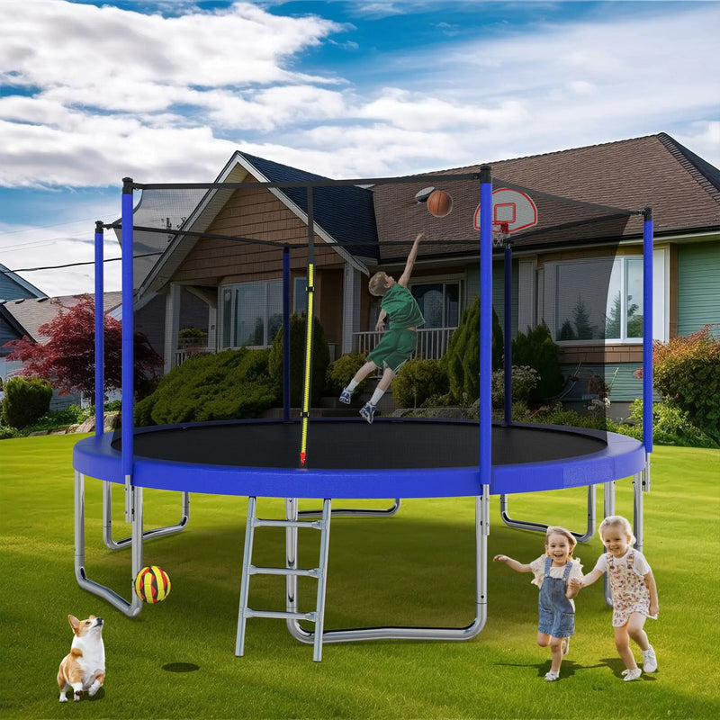 14Ft For Kids Children With Safety Enclosure Net Outdoor Backyards Large Recreational Trampoline - Blue by HouseOfZazla