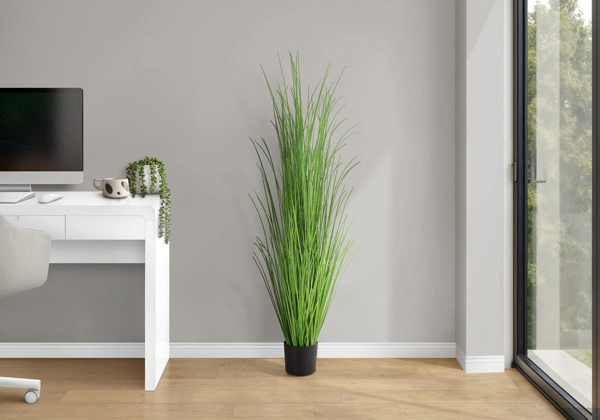 47" Tall Artificial Grass Tree with Realistic Foliage - Black Pot