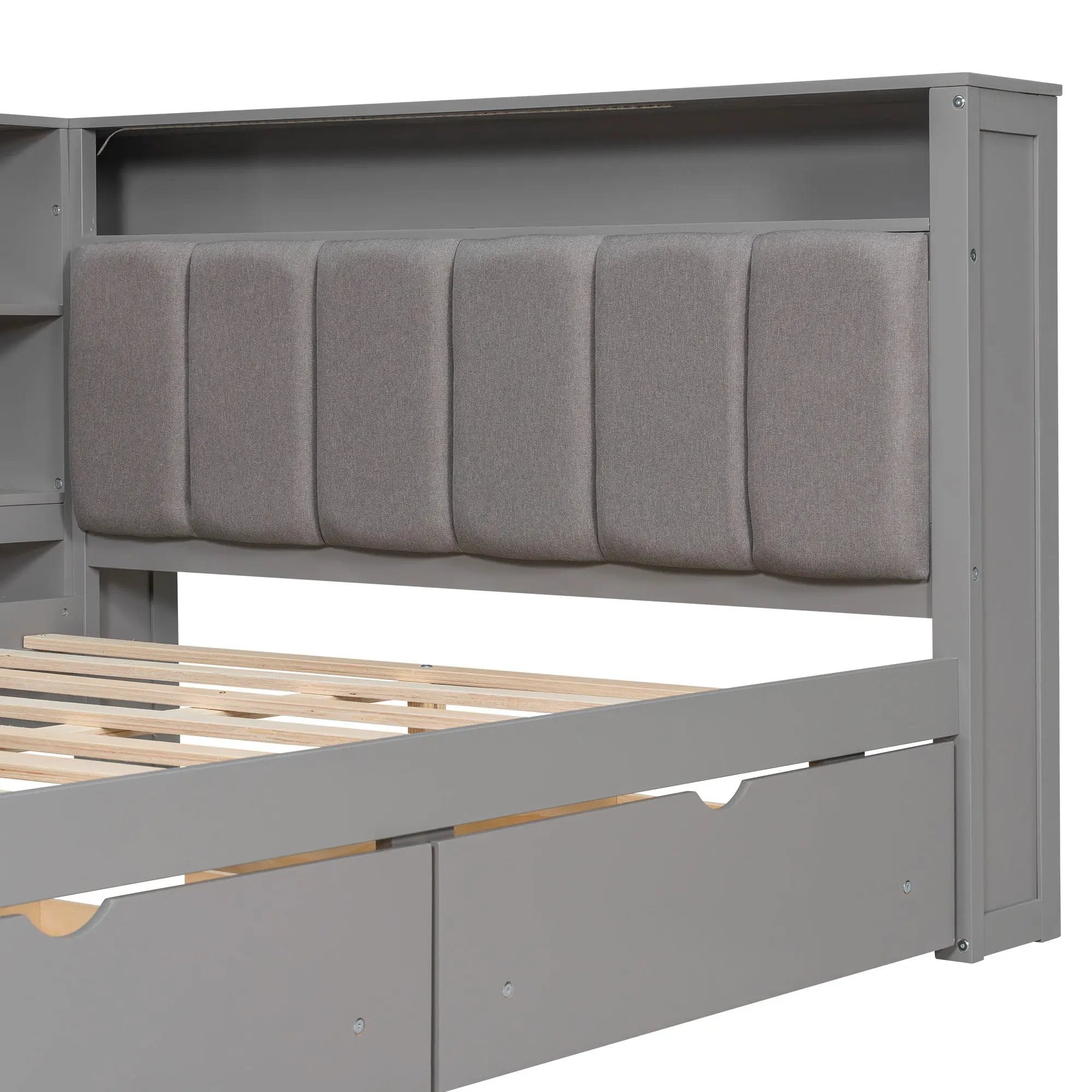 Platform Bed With Upholstered Headboard, Storage Shelves, Drawers, Charging Station, LED Lighting, Built In Desk by Unique Piece Furniture