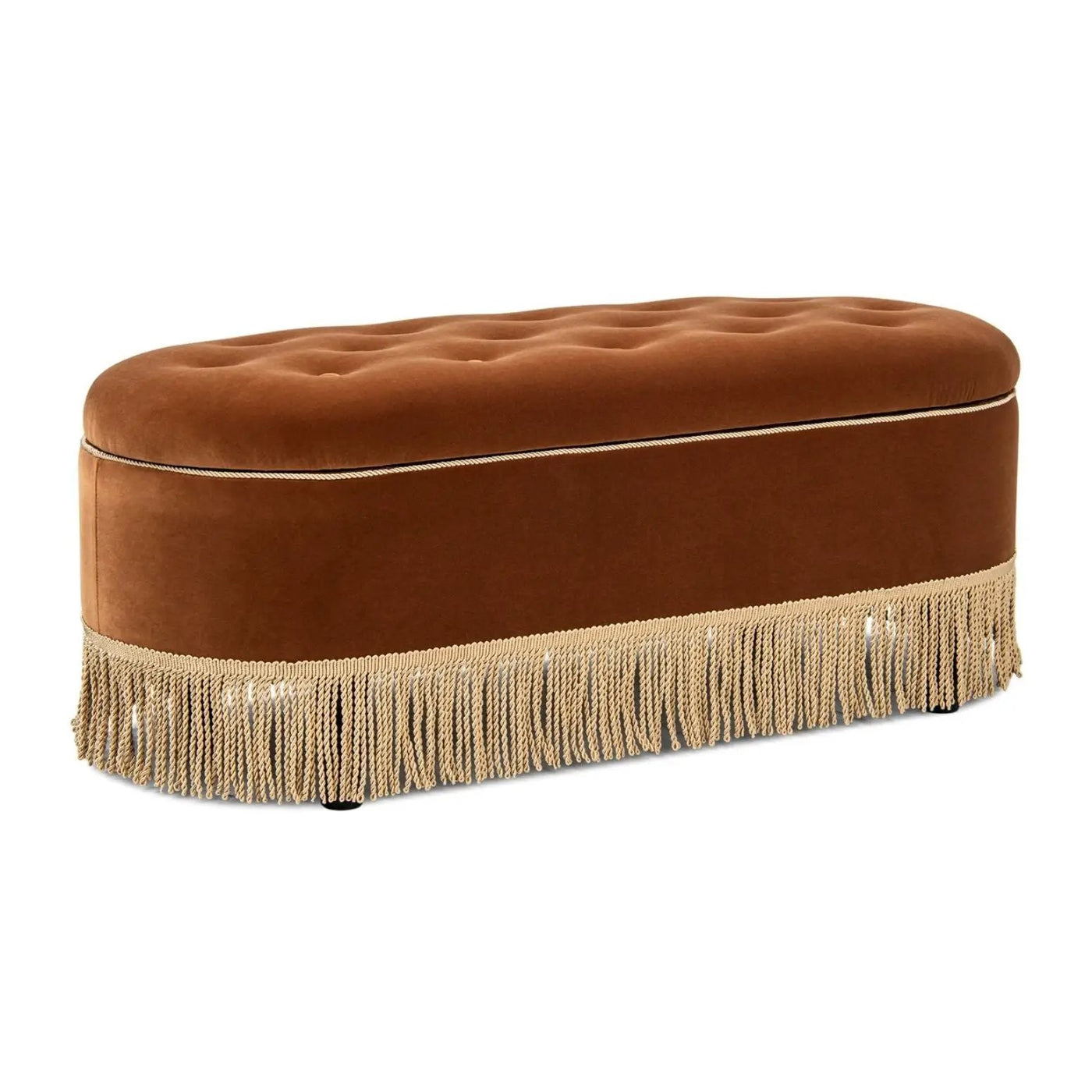 Melinda - Oval Tufted Bullion Fringe Storage Bench by HouseOfZazla