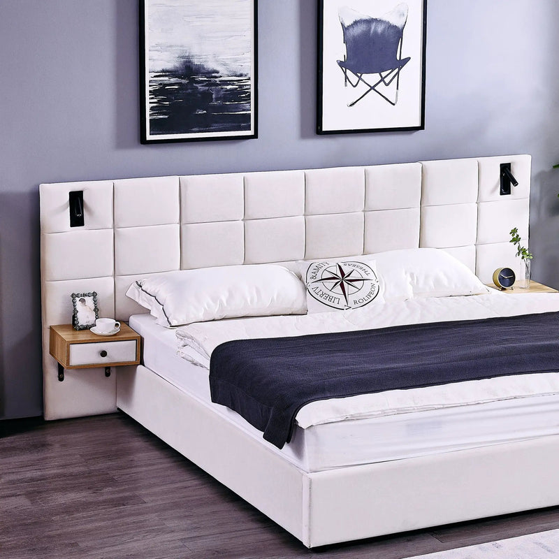 Upholstered Hydraulic Platform Bed With Storage Shelves, Reading Lamps, USB Port by HouseOfZazla