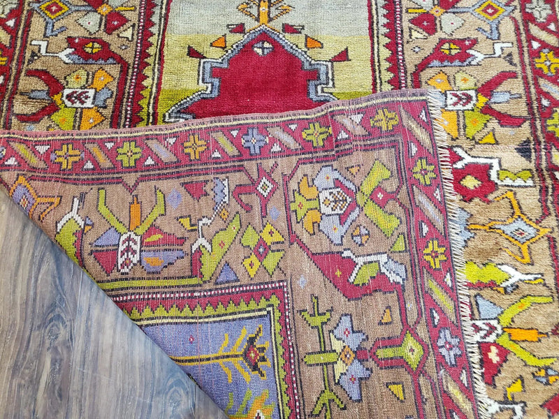 Antique Turkish Prayer Rug 3.8 x 5ft, Colorful Prayer Rug, Red Blue Gold Multicolor Turkish Anatolian Carpet, Handmade Hand-Knotted, Wool by Jewel Rugs