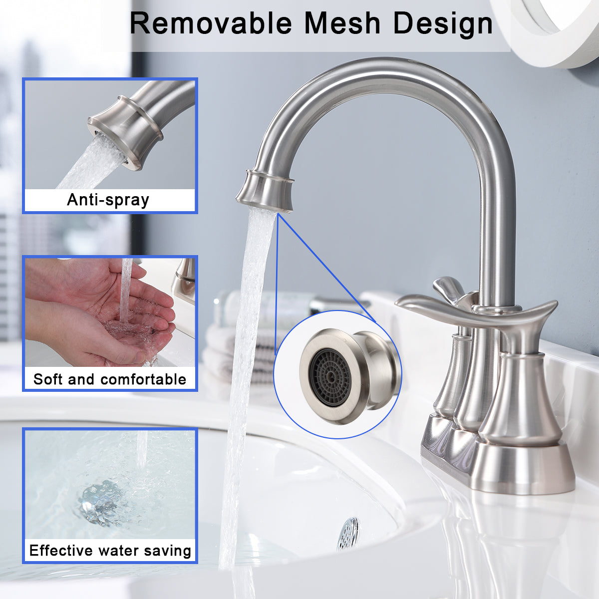 2-Handle 4-Inch Brushed Nickel Bathroom Faucet with Pop-Up Drain by HouseOfZazla