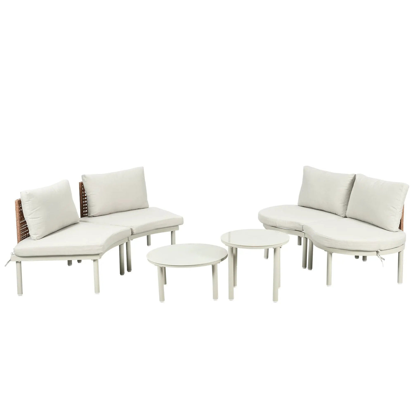 6 Piece Patio Set, Half Moon Outdoor Sectional Sofa With 2 High Low Coffee Tables, 4 Pillows & Cushions by HouseOfZazla