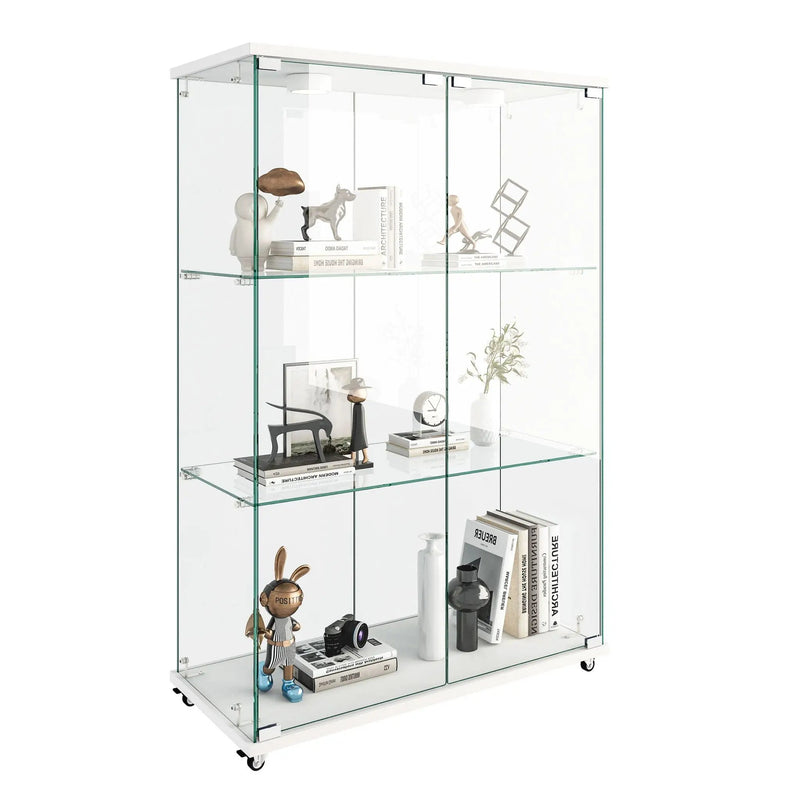 Modern Display Cabinet With LED Lights, Transparent Tempered Glass 2 Door Storage Case With 3 Shelves by HouseOfZazla
