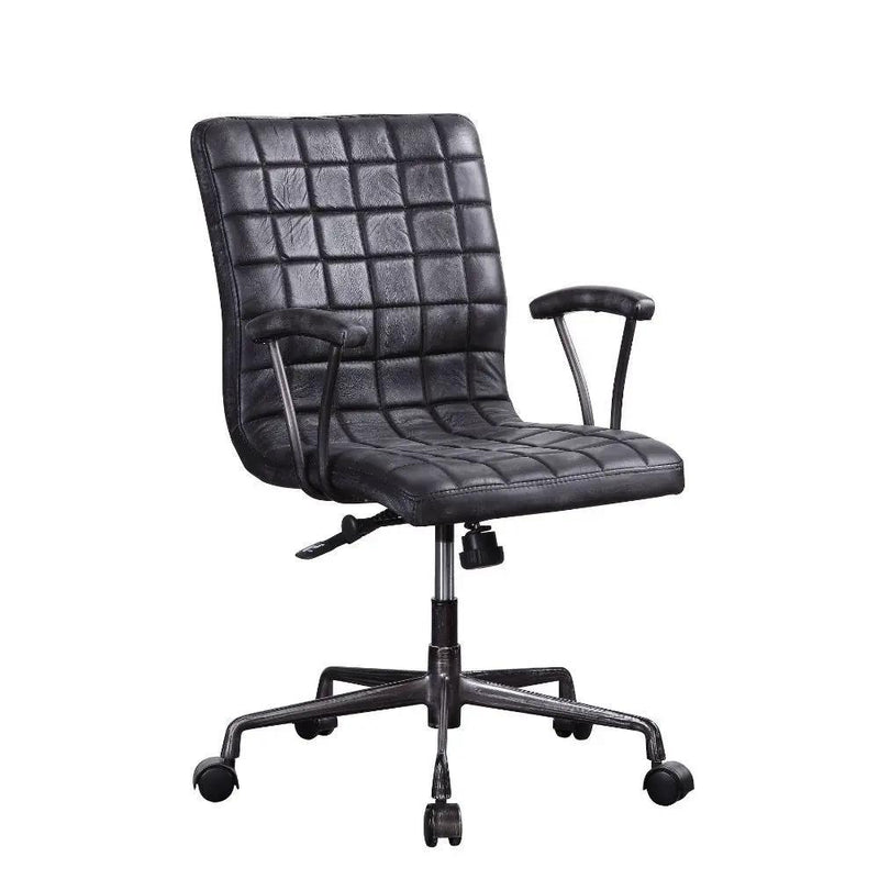Barack - Office Chair - Vintage Black Top Grain Leather & Aluminum by Unique Piece Furniture