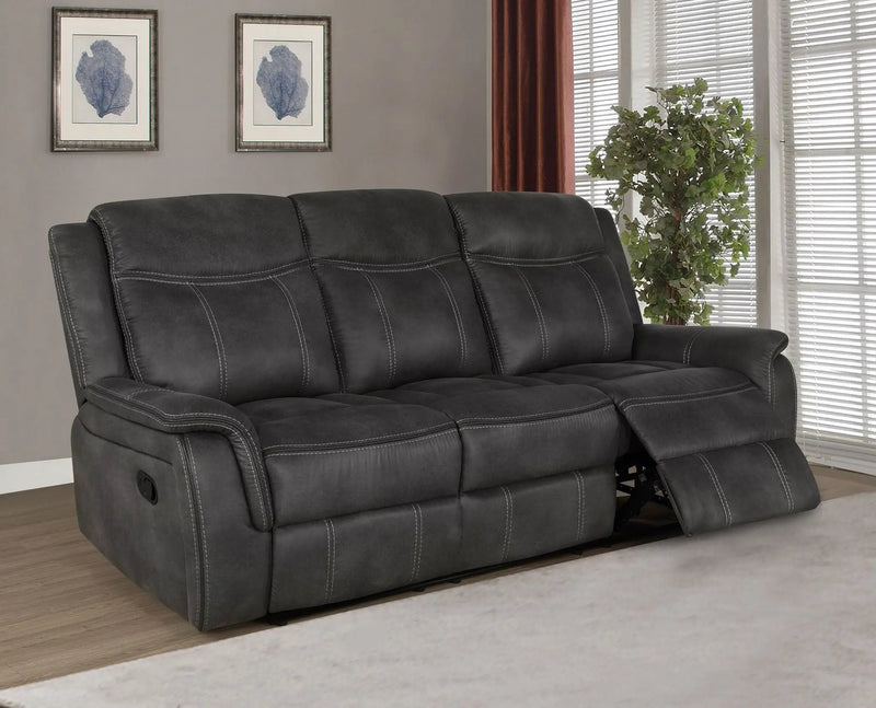 Lawrence Upholstered Padded Arm Reclining Sofa Charcoal by Unique Piece Furniture