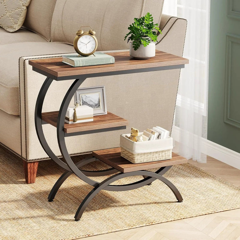 C-Shaped 3 Tier Side Table - Rustic Brown by HouseOfZazla