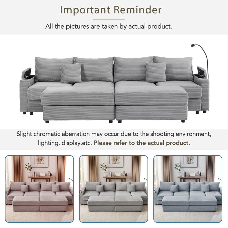 Modern Style Loveseat Sofa Sectional Sofa Couch With Storage Space, A Movable Ottoman, Two USB Ports, Two Cup Holders, A Phone Holder For Living Room by HouseOfZazla