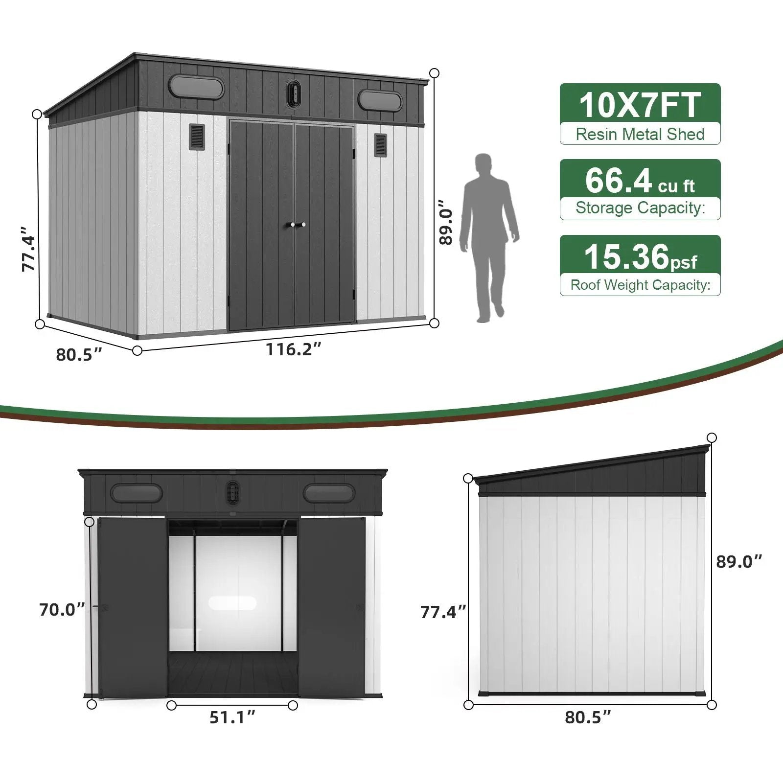 10 Ft. W X 7 Ft. D Plastic Storage Shed With Floor - Black / Gray by HouseOfZazla