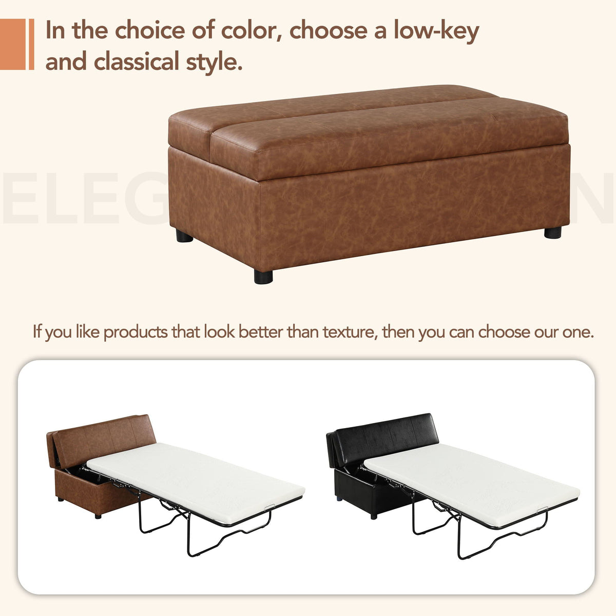 Twin Size Folding Ottoman Sleeper Bed with Mattress - Light Brown, Black, Dark Gray, White, photo 10 of 40