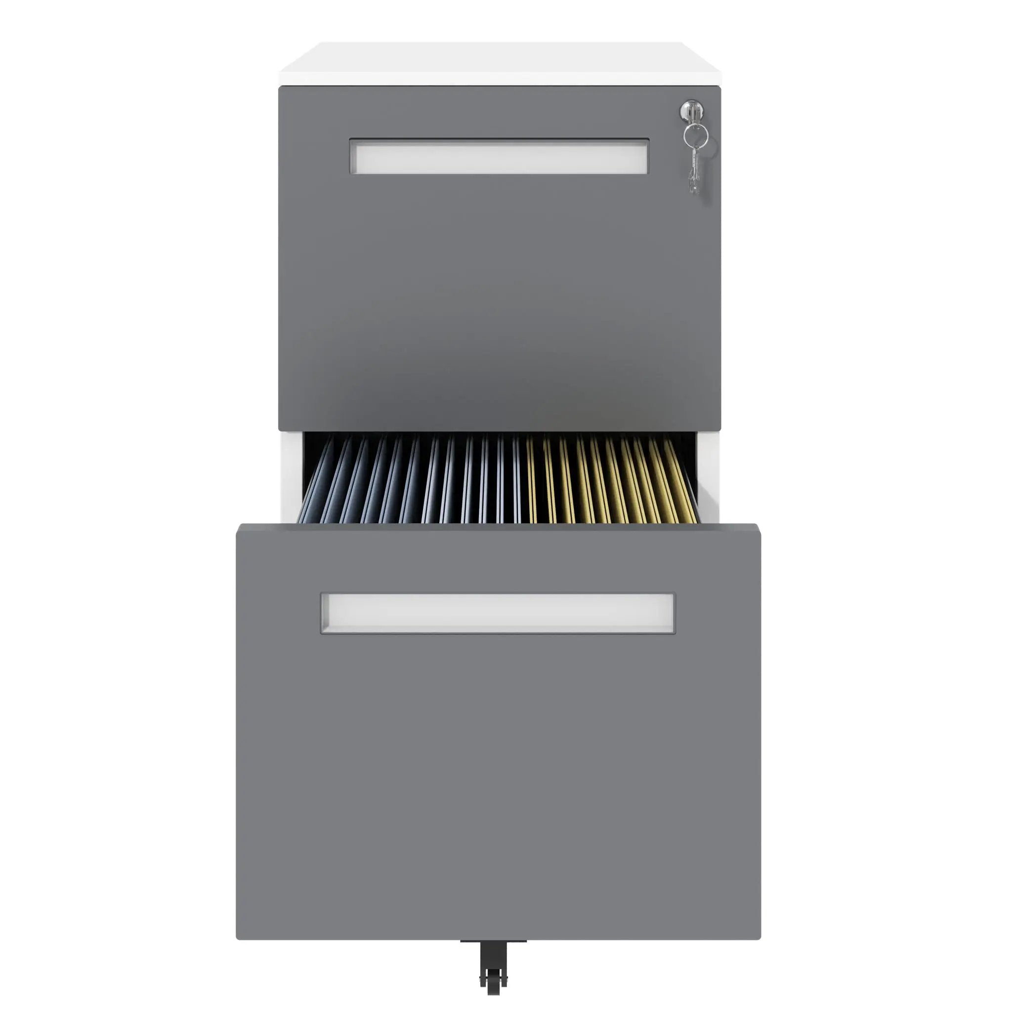 2-Drawer Mobile File Cabinet With Lock,On 360° Wheels, Holds A4/Letter/Legal Files - White by HouseOfZazla
