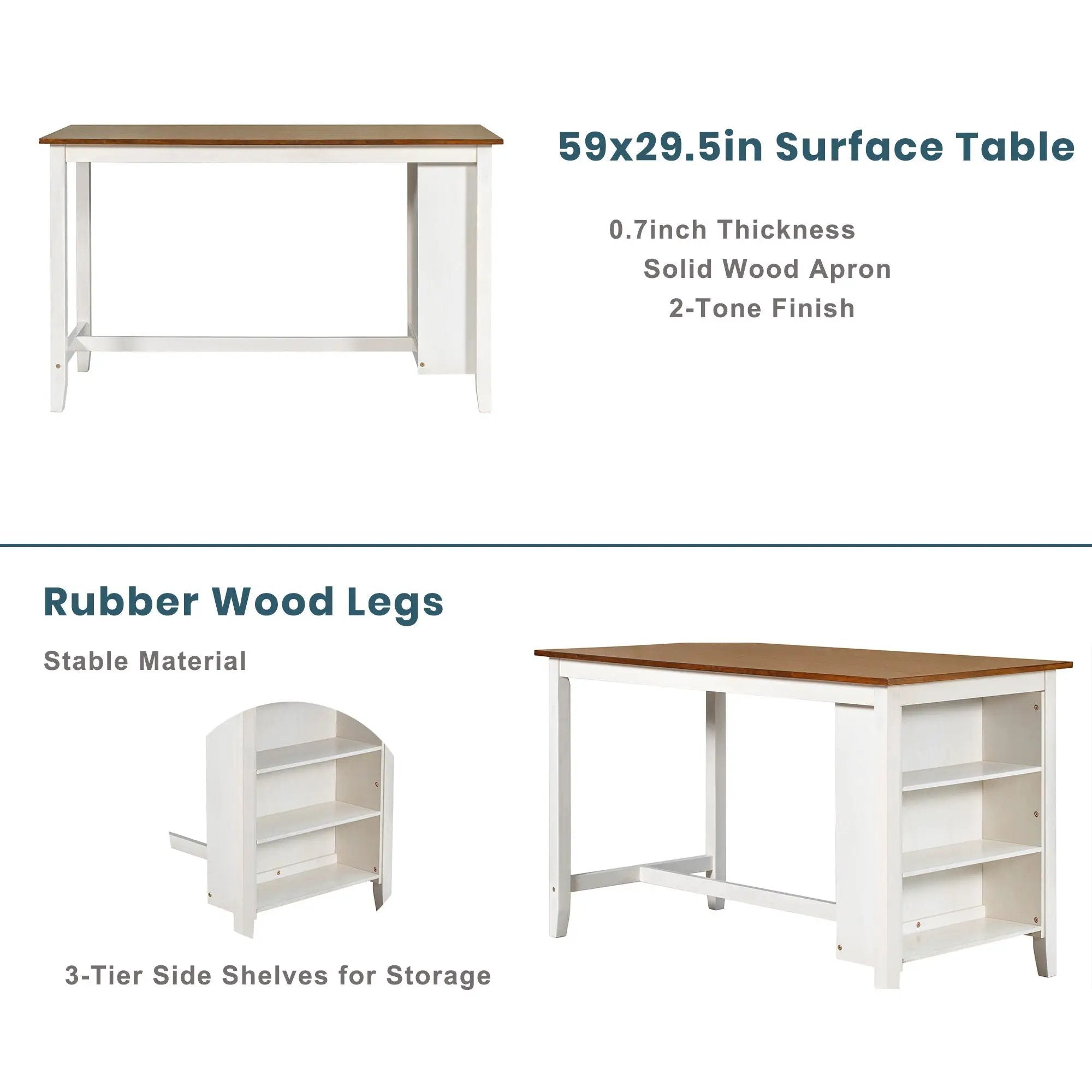 5 Pieces Counter Height Rustic Farmhouse Dining Room Wooden Bar Table Set With 2 Stools And 2 Chairs by Unique Piece Furniture