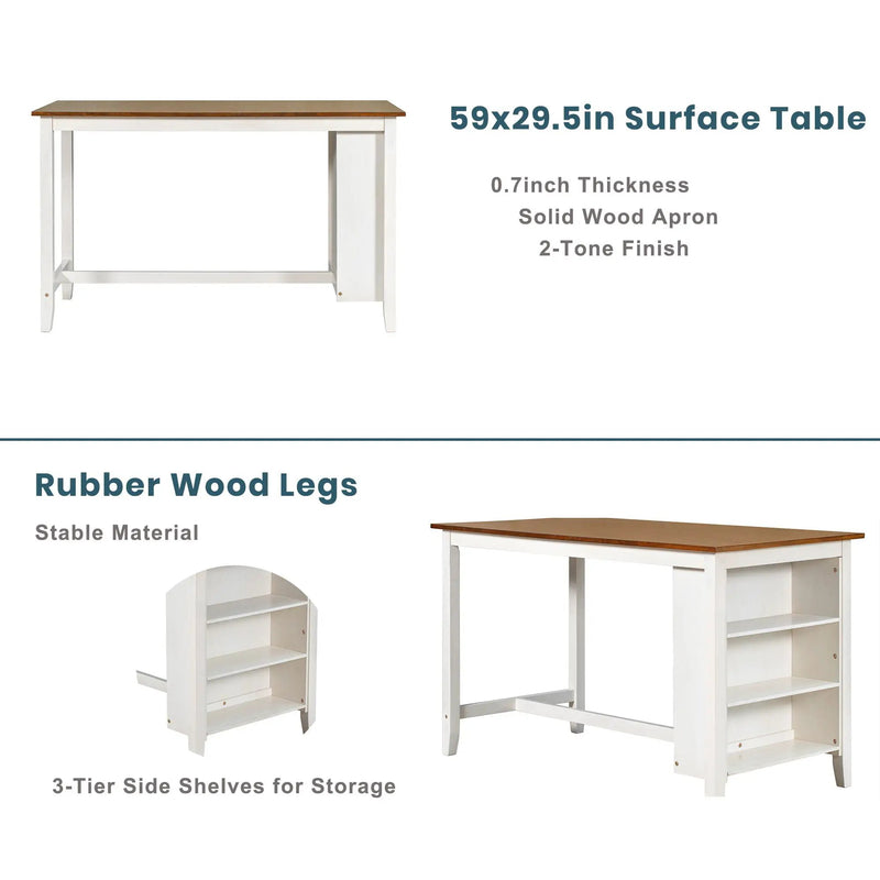 5 Pieces Counter Height Rustic Farmhouse Dining Room Wooden Bar Table Set With 2 Stools And 2 Chairs by Unique Piece Furniture