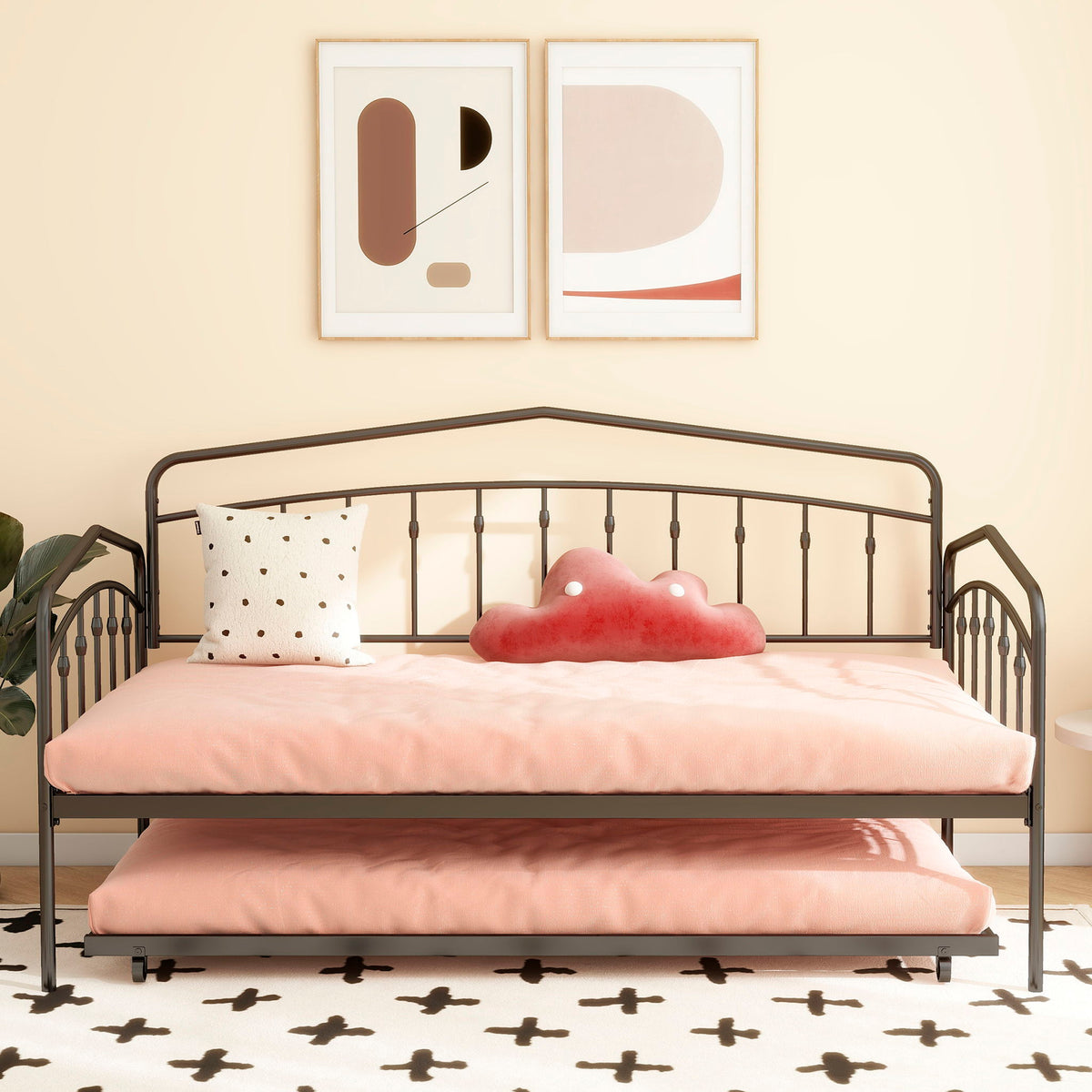Fox Daybed With Twin Trundle - Metal Frame, Black or White, photo 4 of 29