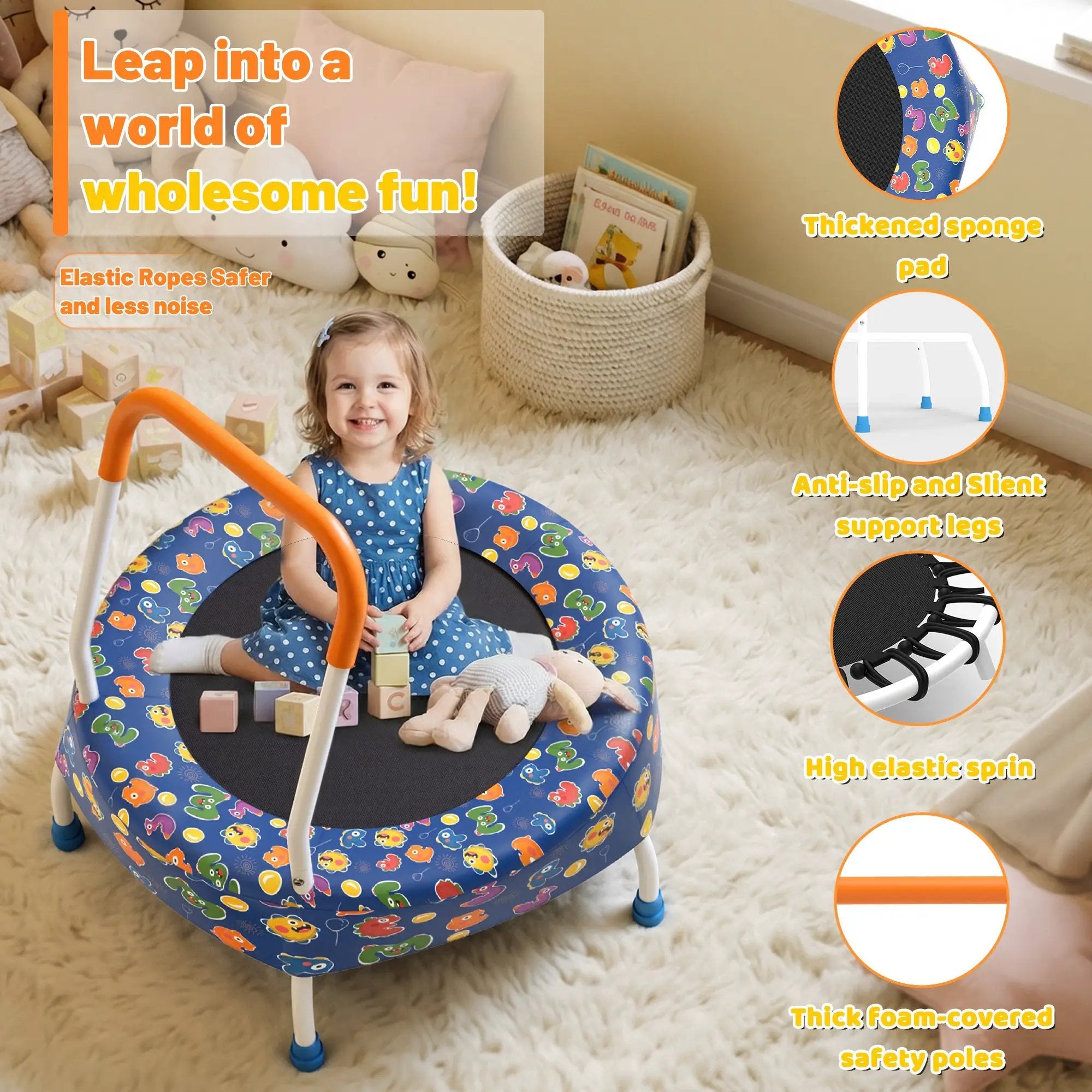 28-Inch Toddler Trampoline for Kids with Handle by HouseOfZazla
