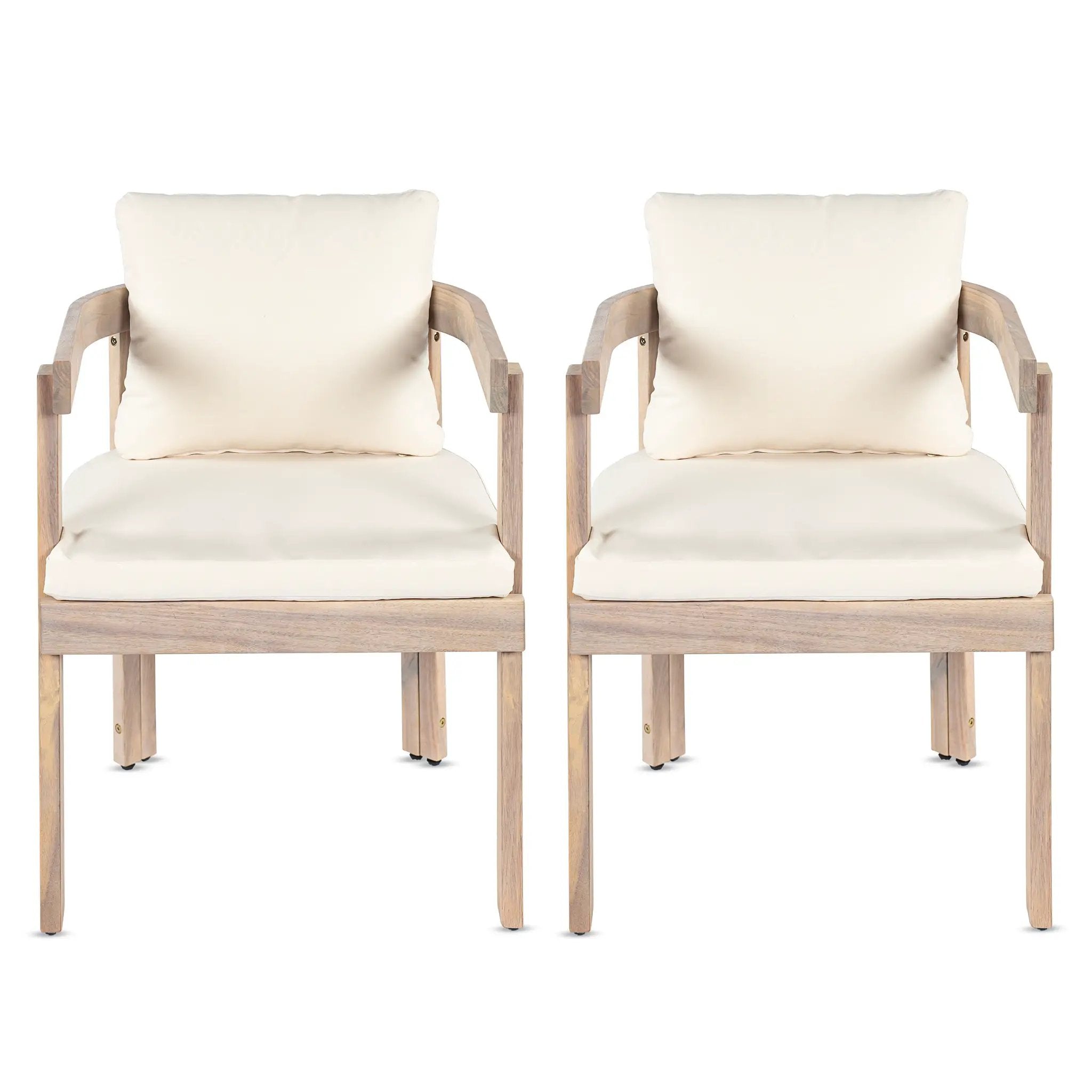Acacia Wood Dining Chairs Set of 2, Armchairs with Cushions by HouseOfZazla