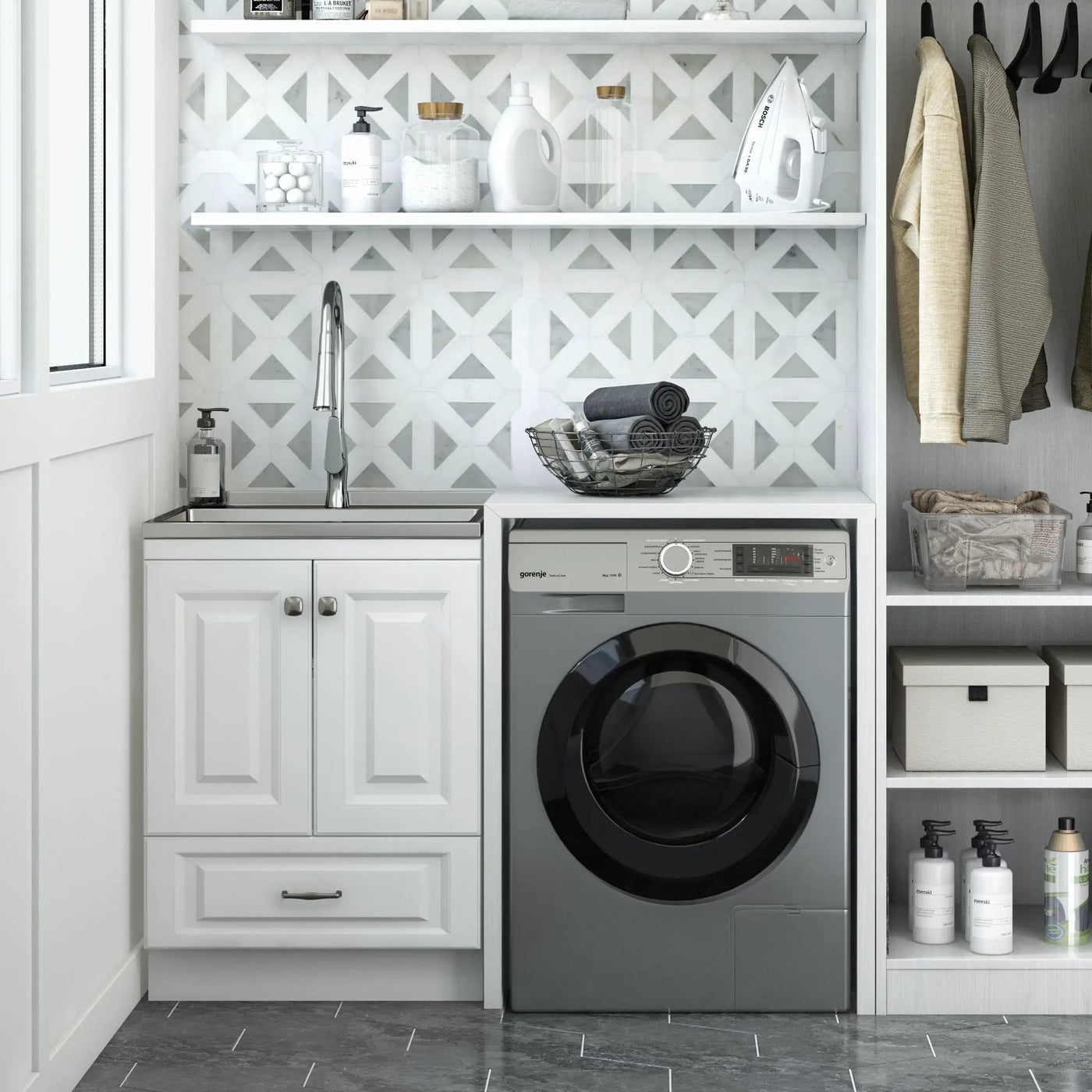 Lawrence - Laundry Cabinet With Faucet And Stainless Steel Sink by HouseOfZazla
