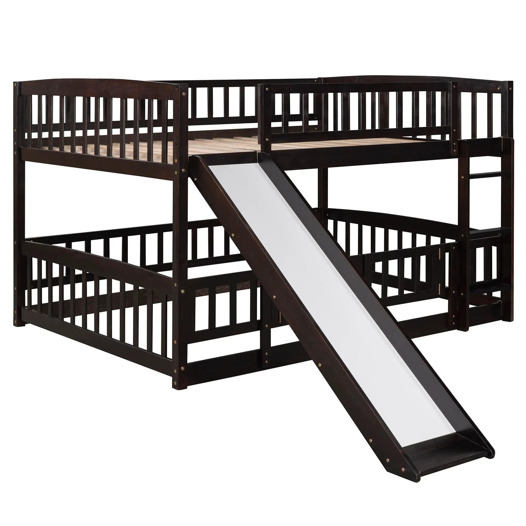 Low Bunk Bed With Slide, Fence And Ladder