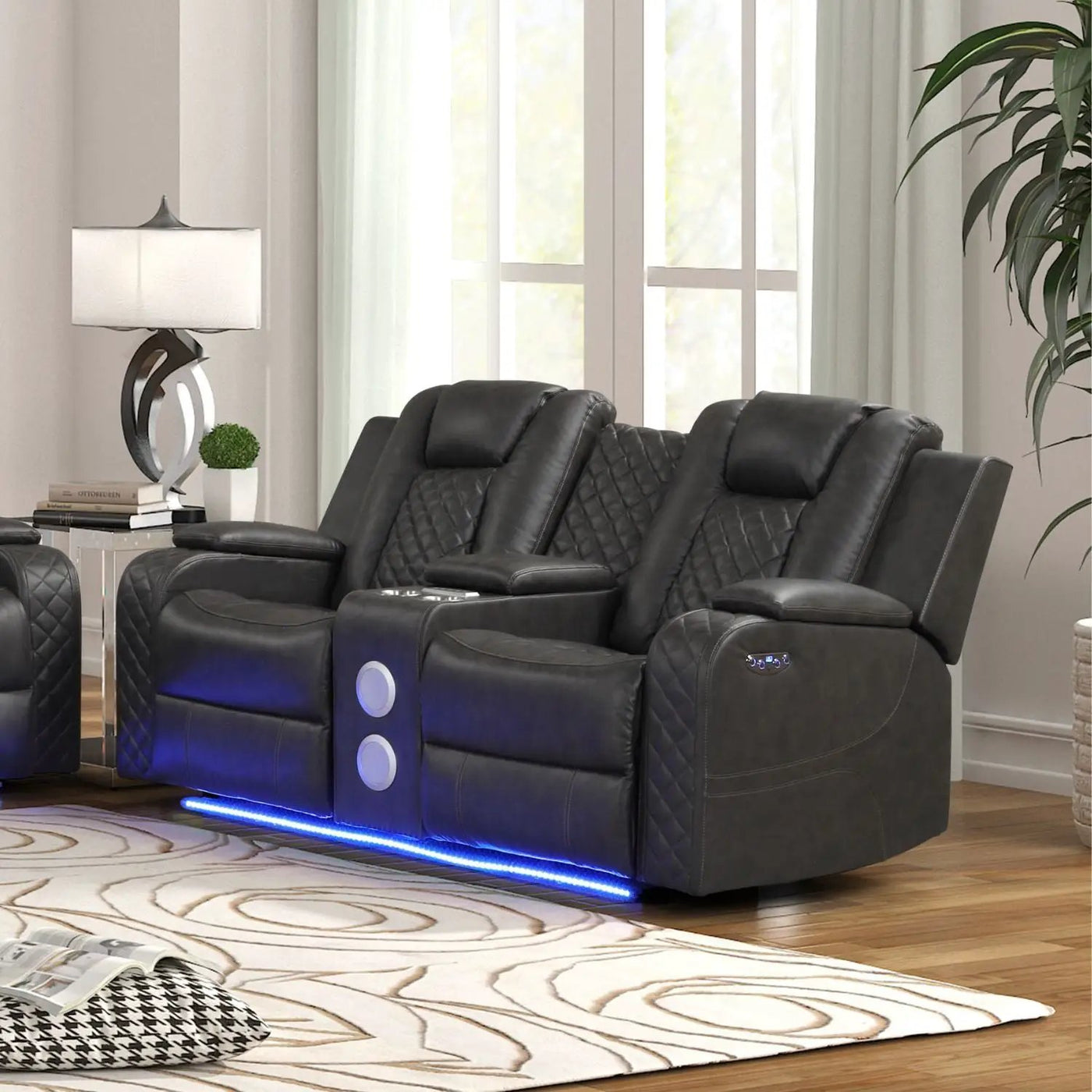 Benz - Power Reclining Loveseat & LED Lighting And Built In USB by HouseOfZazla