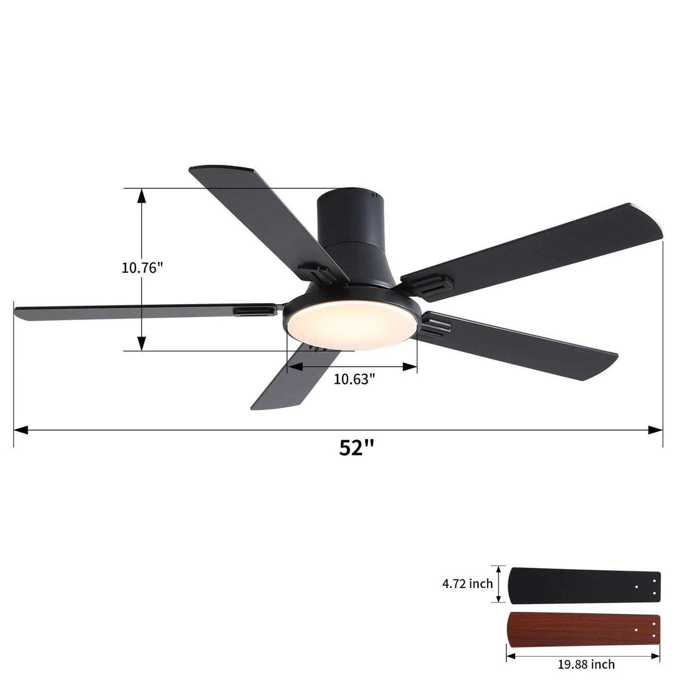 Flush Mount Ceiling Fans With LED Light And Remote Control, 5 Blades by HouseOfZazla