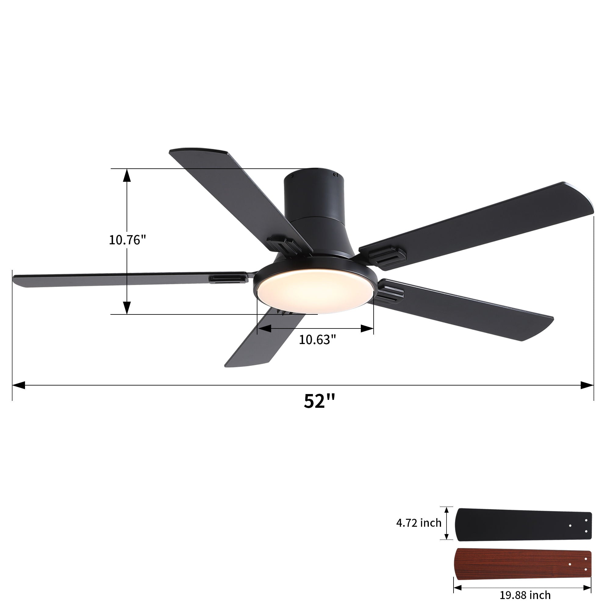 Flush Mount Ceiling Fans With LED Light And Remote Control, 5 Blades by HouseOfZazla