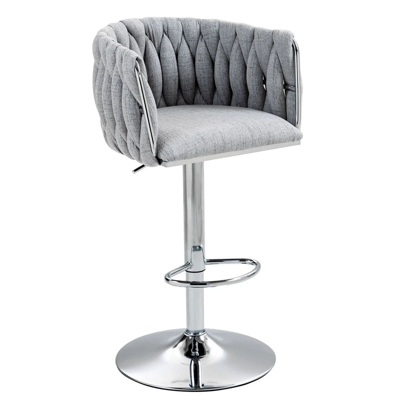 360 Degree Swivel Bar Stools Adjustable Counter Height Bar Chairs With Woven Back & Footrest, Silver Chromed Bar Stools For Kitchen Island (Set of 2) - Gray by HouseOfZazla