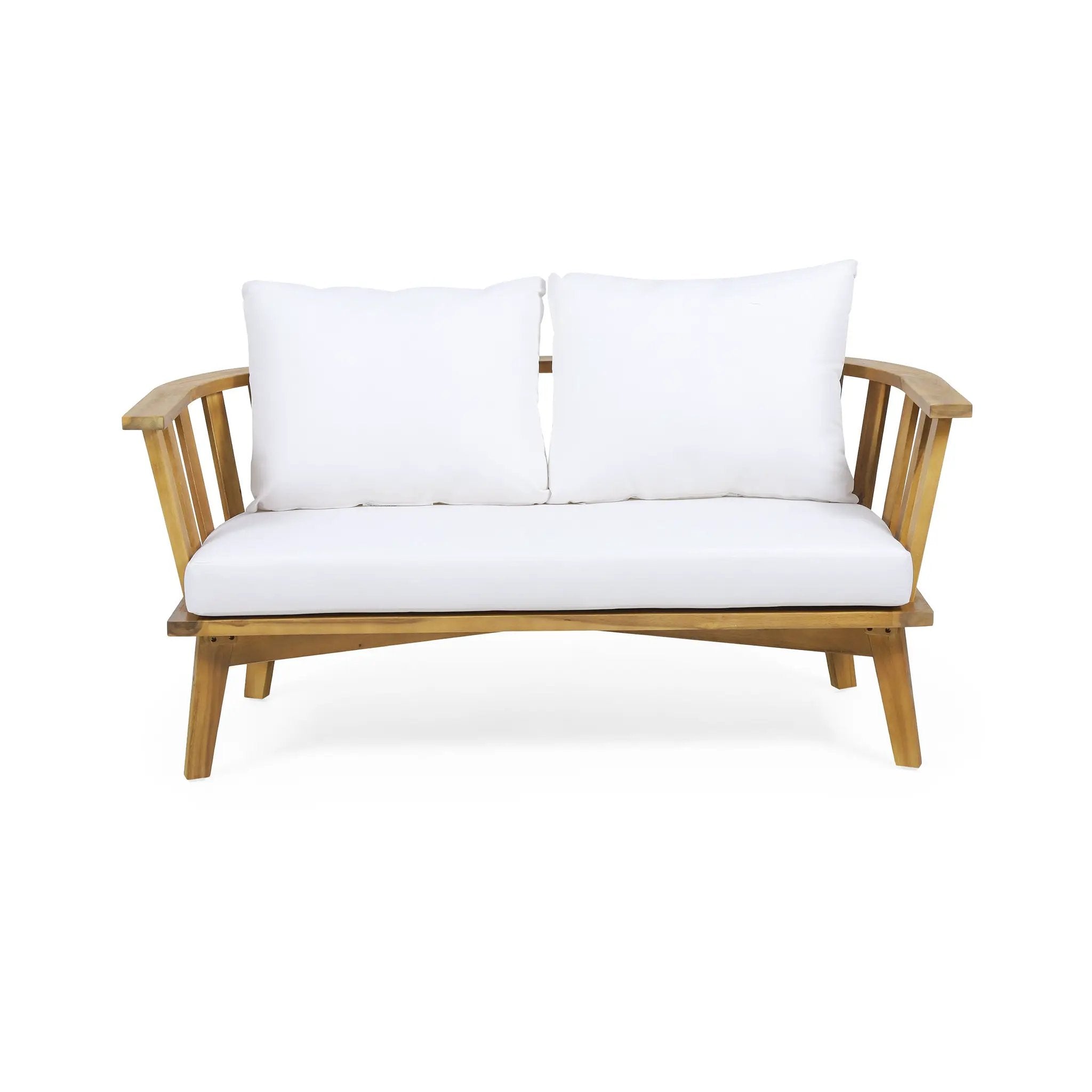 2-Person Outdoor Acacia Wood Patio Seating Group with Cushions and Coffee Table by HouseOfZazla