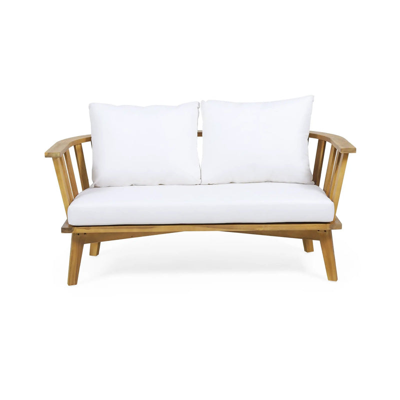 2-Person Outdoor Acacia Wood Patio Seating Group with Cushions and Coffee Table by HouseOfZazla
