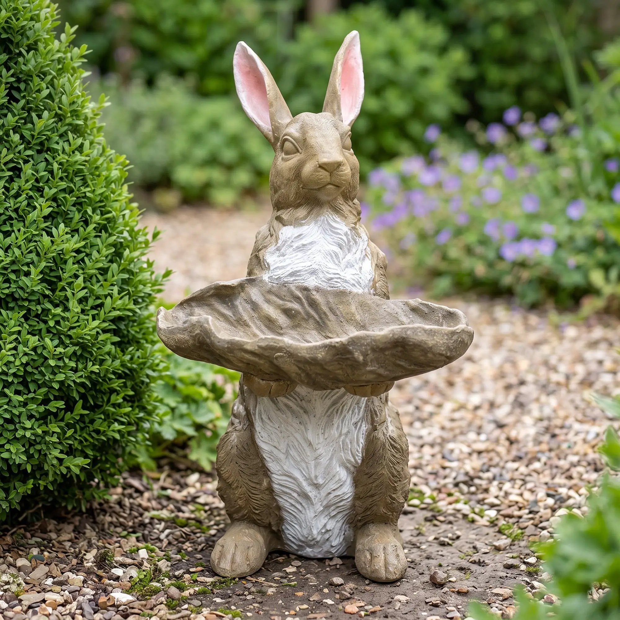 Magnesium Oxide Bunny Statue Holding Decor by HouseOfZazla